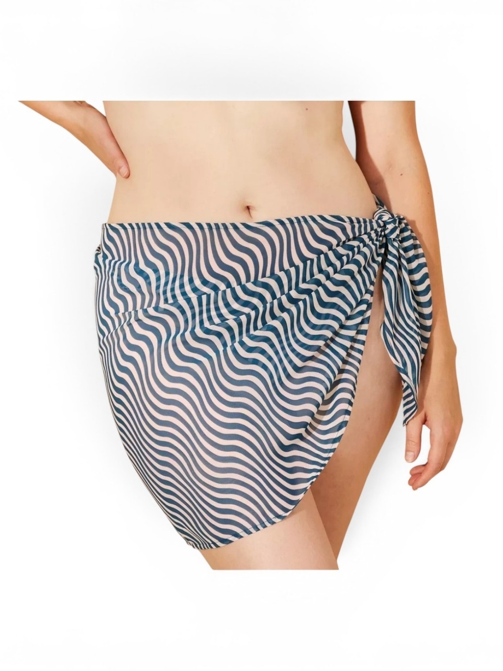 Women's Wavy Print Cover Up Sarong Shade & Shore Teal Blue Size L 12-14